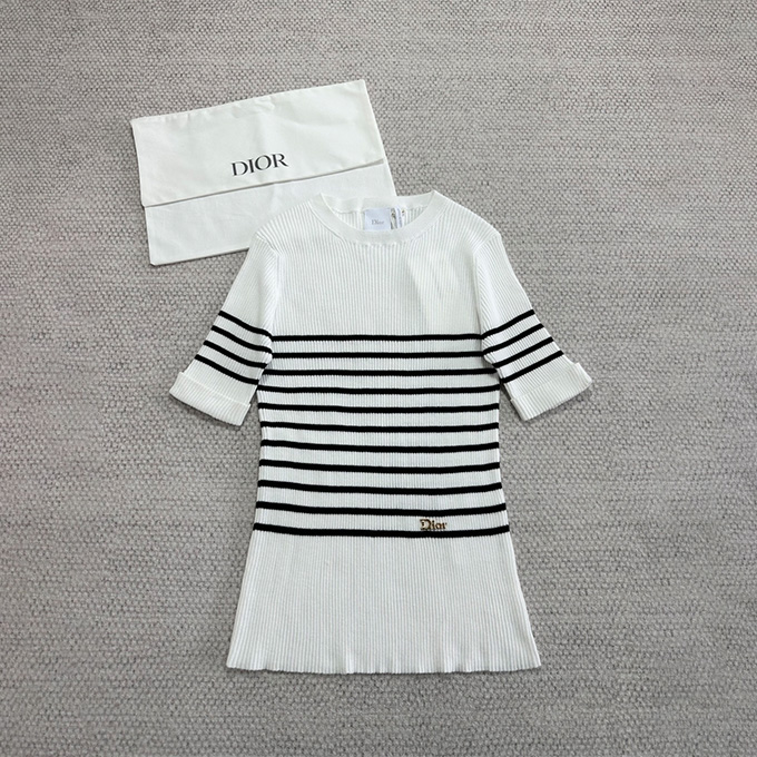 dior striped ribbed short sleeve knit top